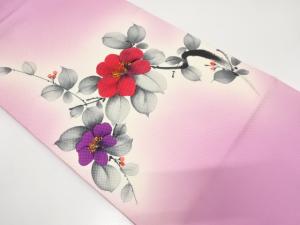 作家物　手描き　椿模様　名古屋帯